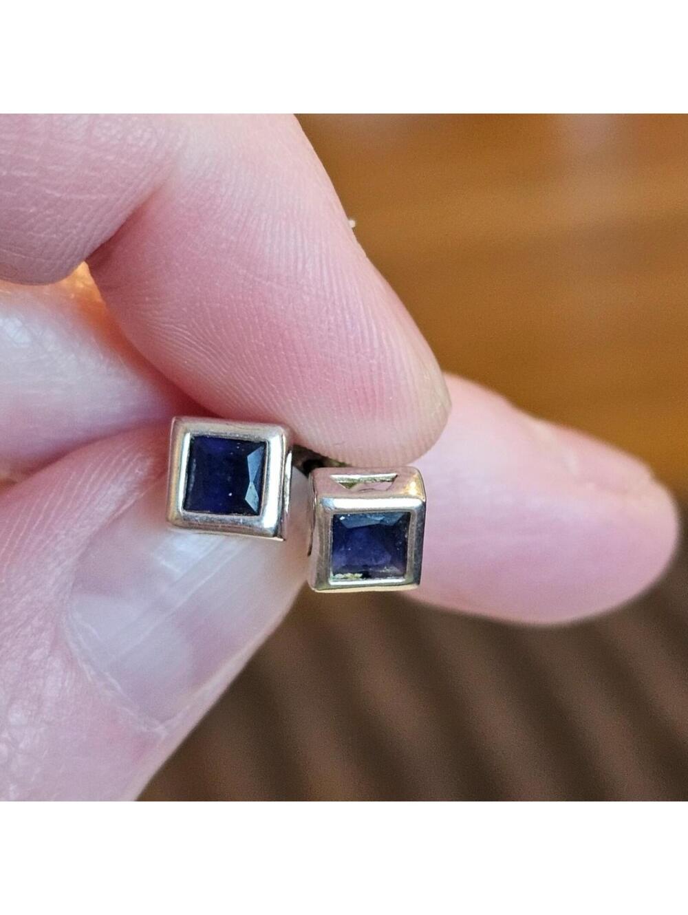 Sterling Silver 925 Blue Sapphire Square Earrings